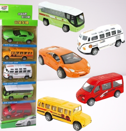 5-Piece Die Cast Metal Car and Bus Set