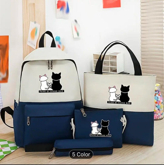 Cat Print 5-in-1 School Bag Set