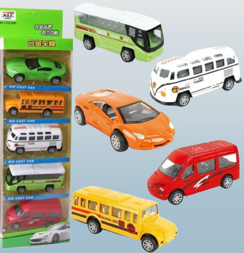 5-Piece Die Cast Metal Car and Bus Set