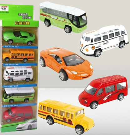 5-Piece Die Cast Metal Car and Bus Set