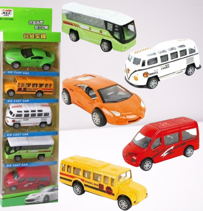 5-Piece Die Cast Metal Car and Bus Set