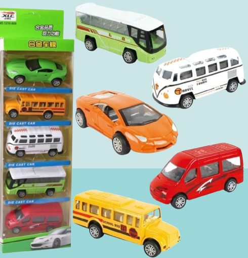 5-Piece Die Cast Metal Car and Bus Set