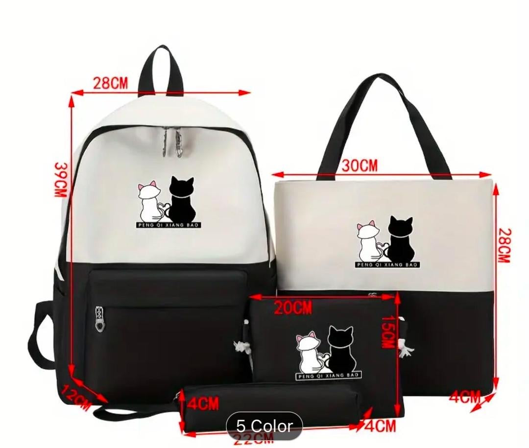Cat Print 5-in-1 School Bag Set