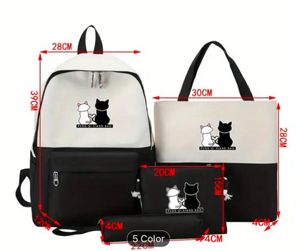 Cat Print 5-in-1 School Bag Set