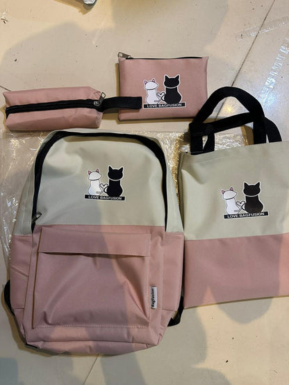 Cat Print 5-in-1 School Bag Set
