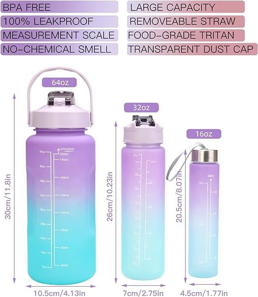 3 Piece Motivational Water Bottle Set