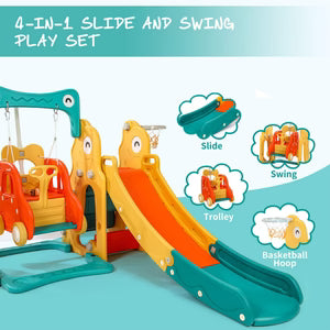 Baby Seal 4-in-1 Kids Slide & Swing Set | Basketball Hoop