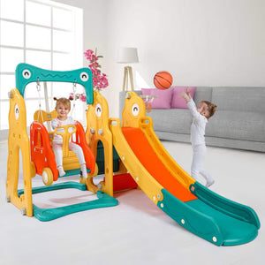 Baby Seal 4-in-1 Kids Slide & Swing Set | Basketball Hoop